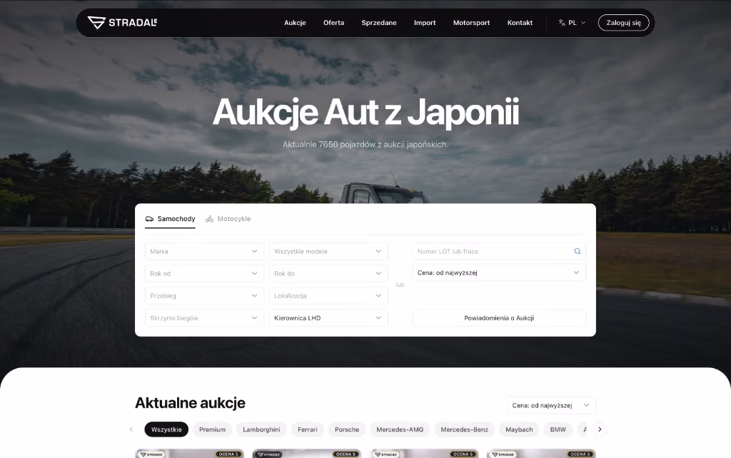 Podgląd aukcje.stradale.pl: aukcje samochodów i motocykli z Japonii
